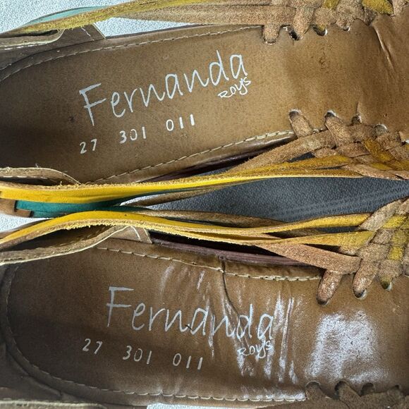 Fernanda Roy’s Leather Huaraches Mexican Woven Sandals Wedge Heel Tan Multi 10 - Picture 9 of 11
